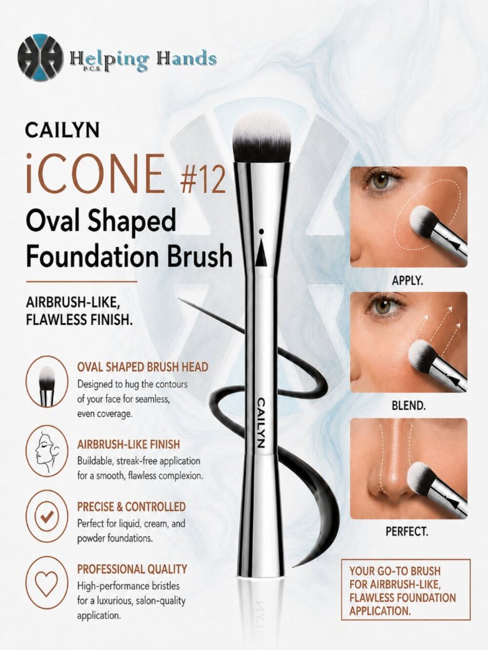 Cailyn iCONE #12 Oval Shaped Foundation Brush - Airbrush-Like, Flawless Finish